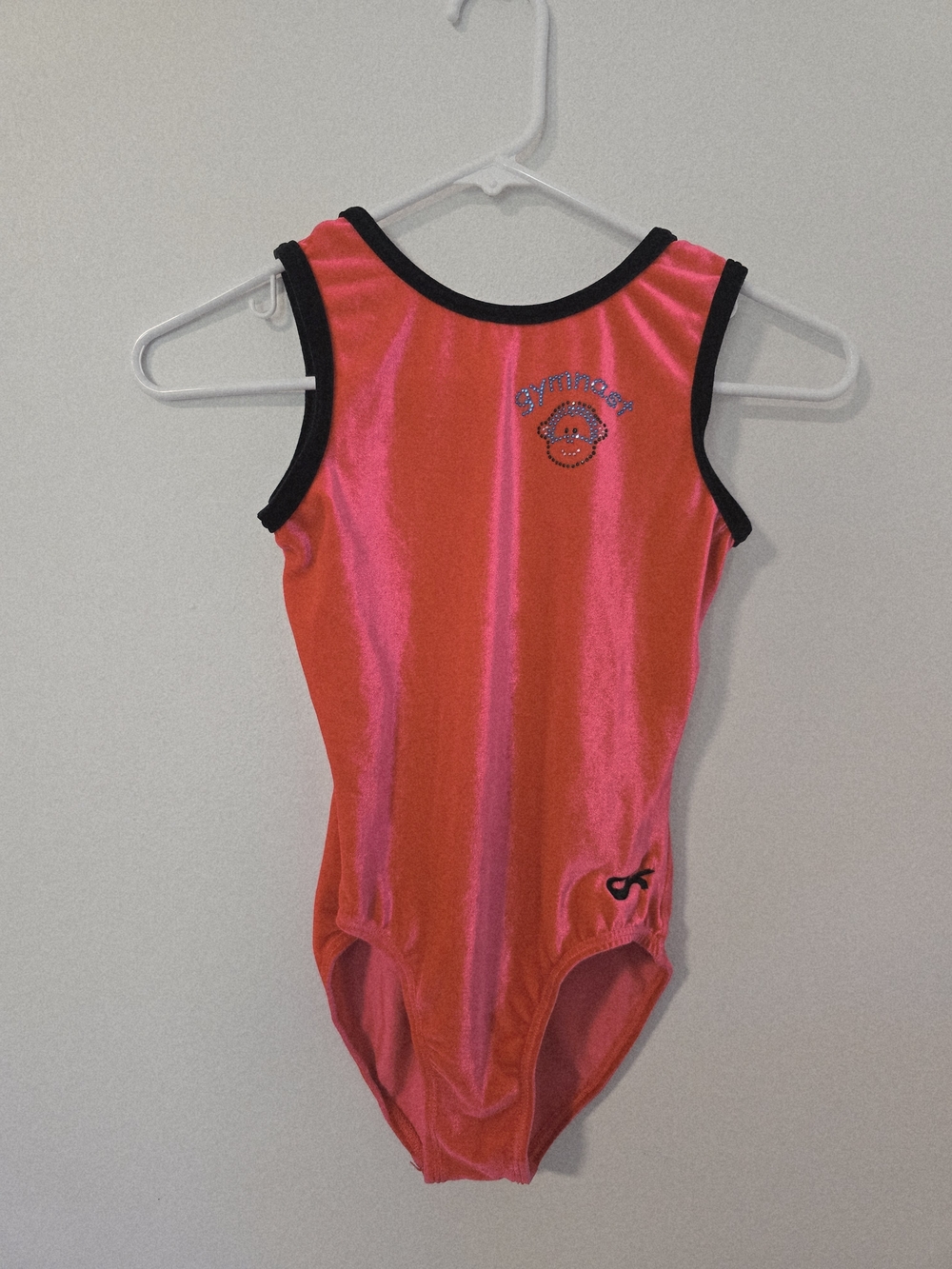 GK Elite Soft Velvet Red Gymnastics Leotard with Rhinestone Gymnast Monkey AXS